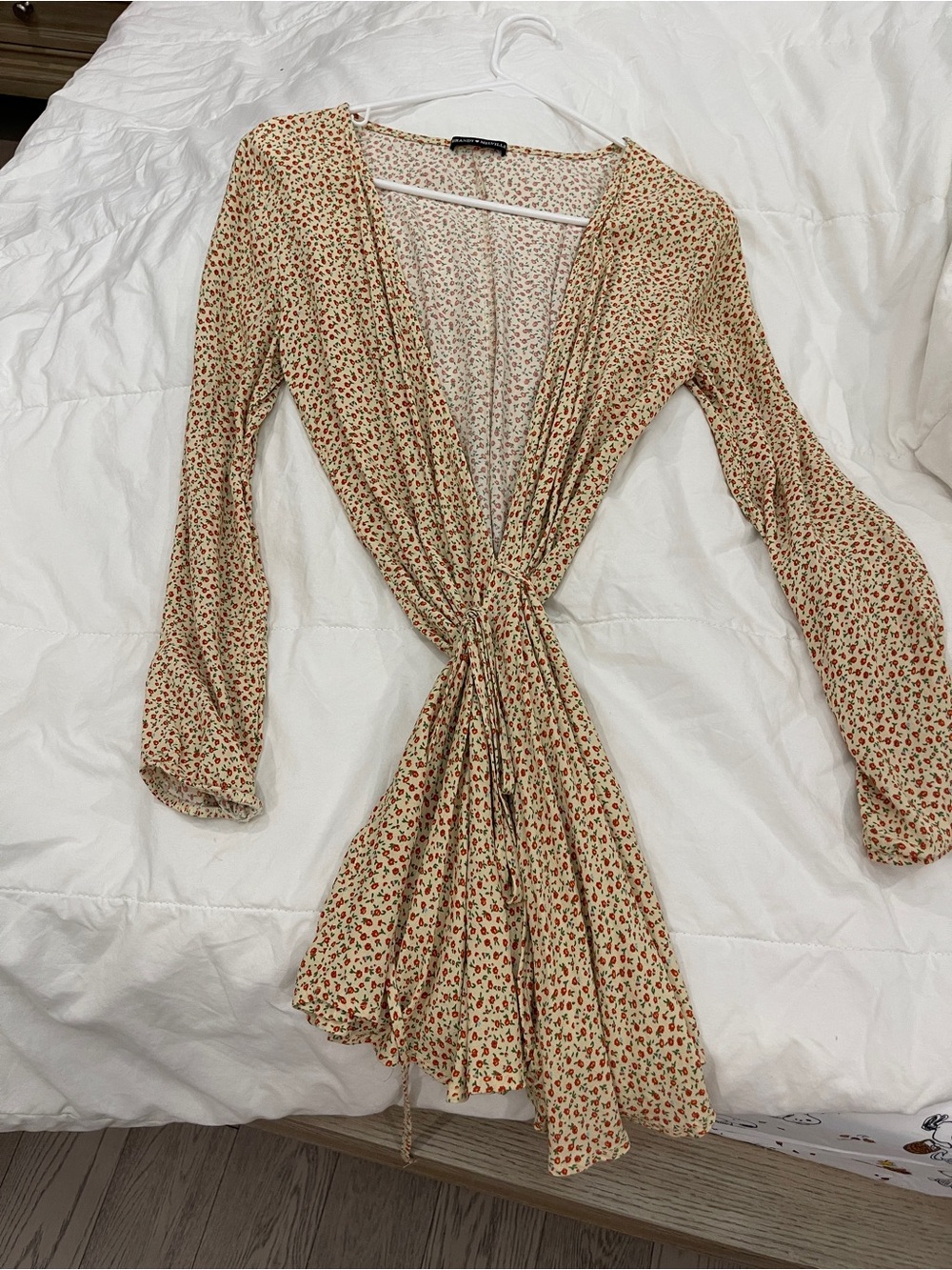 Brandy Melville Cream Mini Dress with Red Floral Print